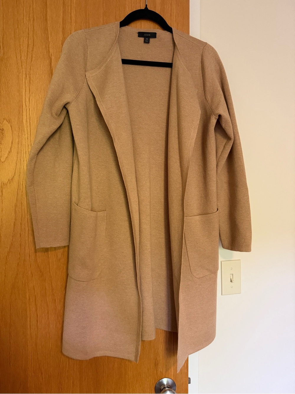 J.Crew Juliette Collarless Camel Merino Wool Blend Cardigan Sweater | Size XS
